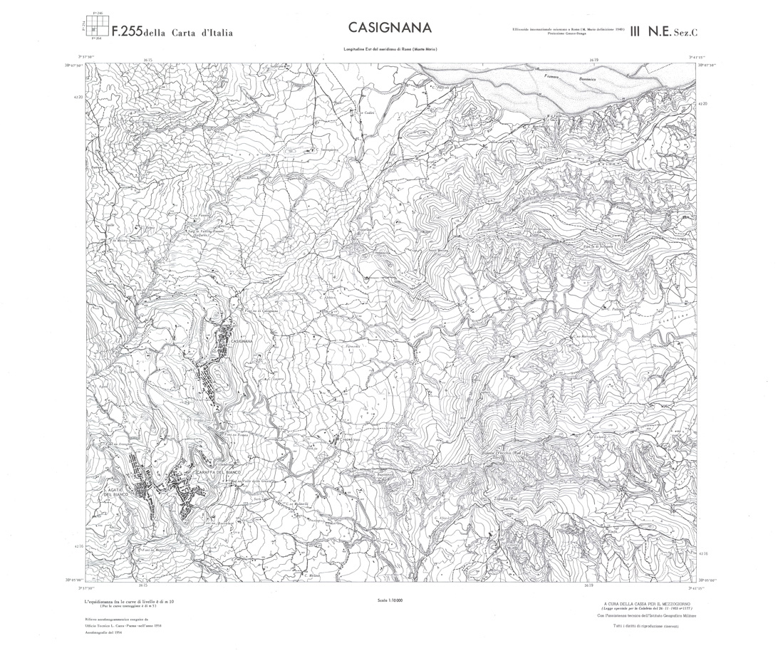 (N:36679) CALABRIA  FOGLIO 255 III NE SEZ C CASIGNANA (SE009438) Carte e stampe antiche: riproduzione a colori su carta (formato A1)