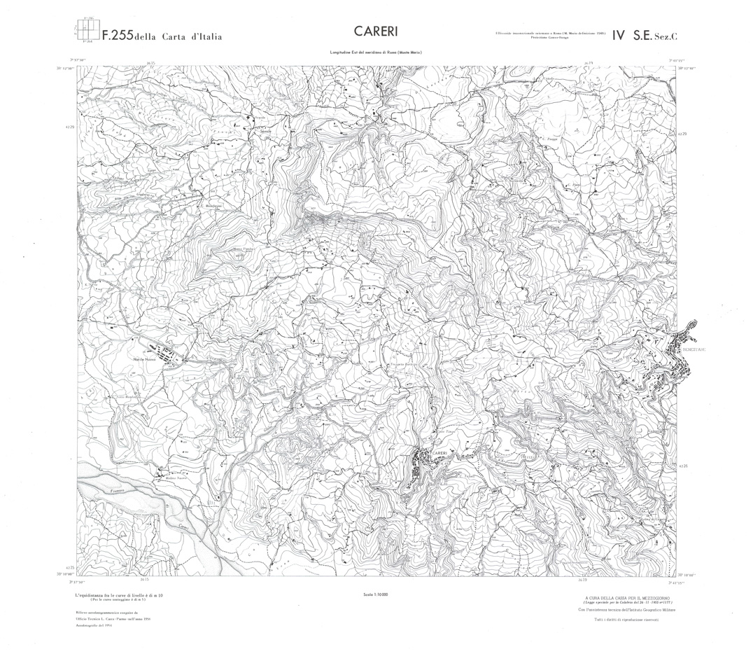 (N:36698) CALABRIA  FOGLIO 255 IV SE SEZ C CARERI (SE009457) Carte e stampe antiche: riproduzione a colori su carta (formato A1)