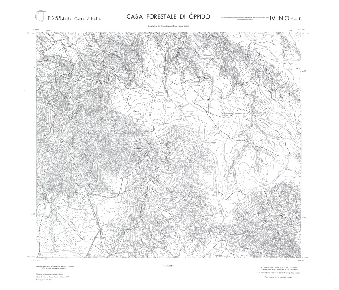(N:36704) CALABRIA  FOGLIO 255 IV NO SEZ B CASA FORESTALE DI OPPIDO (SE009464) Carte e stampe antiche: riproduzione a colori su carta (formato A1)