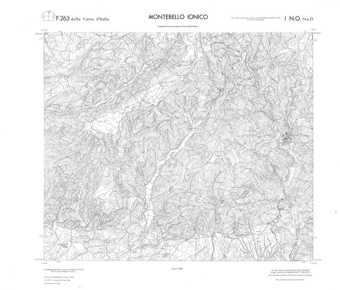 (N:36714) CALABRIA  FOGLIO 263 I NO  SEZ D MONTEBELLO IONICO (SE009474) Carte e stampe antiche: riproduzione a colori su carta (formato A1)