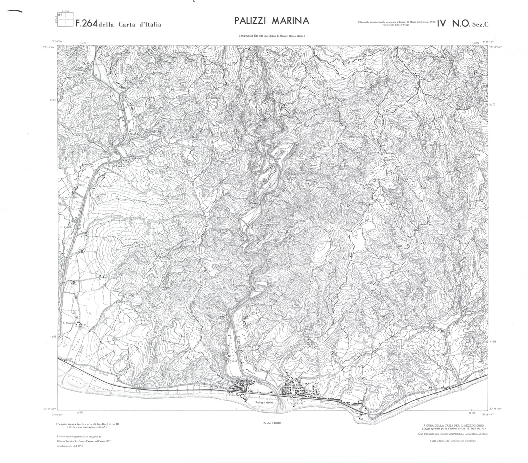 (N:36721) CALABRIA  FOGLIO 264 IV NO SEZ C PALIZZI MARINA (SE009481) Carte e stampe antiche: riproduzione a colori su carta (formato A1)