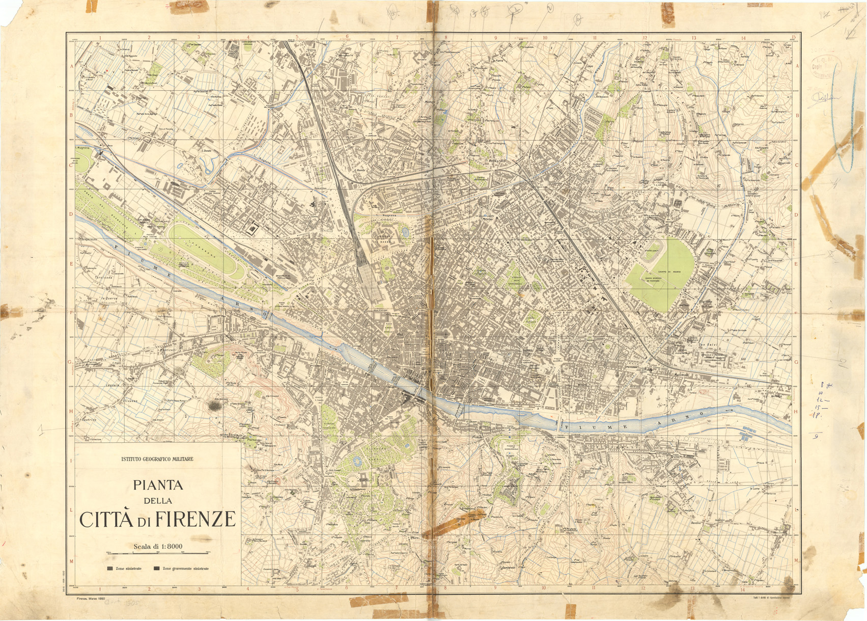 (N:35382) PIANTA DELLA CITTA' DI FIRENZE - EDIZIONE 1950 (SE009483, SE009484, SE009485, SE007104) Carte e stampe antiche: riproduzione a colori su carta (formato A1)