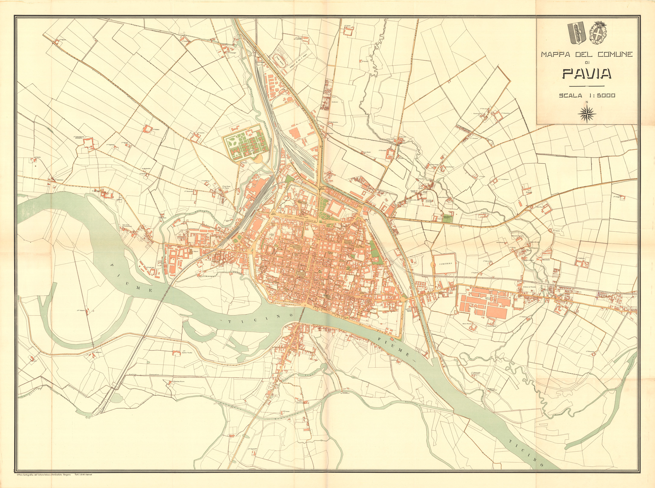 (N:36404) MAPPA DEL COMUNE DI PAVIA (SE009525) Carte e stampe antiche: riproduzione a colori su carta (formato A1)