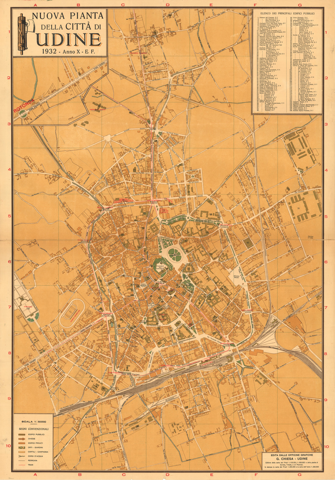 (N:36448) NUOVA PIANTA DELLA CITTA' DI UDINE - FRONTE RETRO (SE009538, SE009539) Carte e stampe antiche: riproduzione a colori su carta (formato A1)