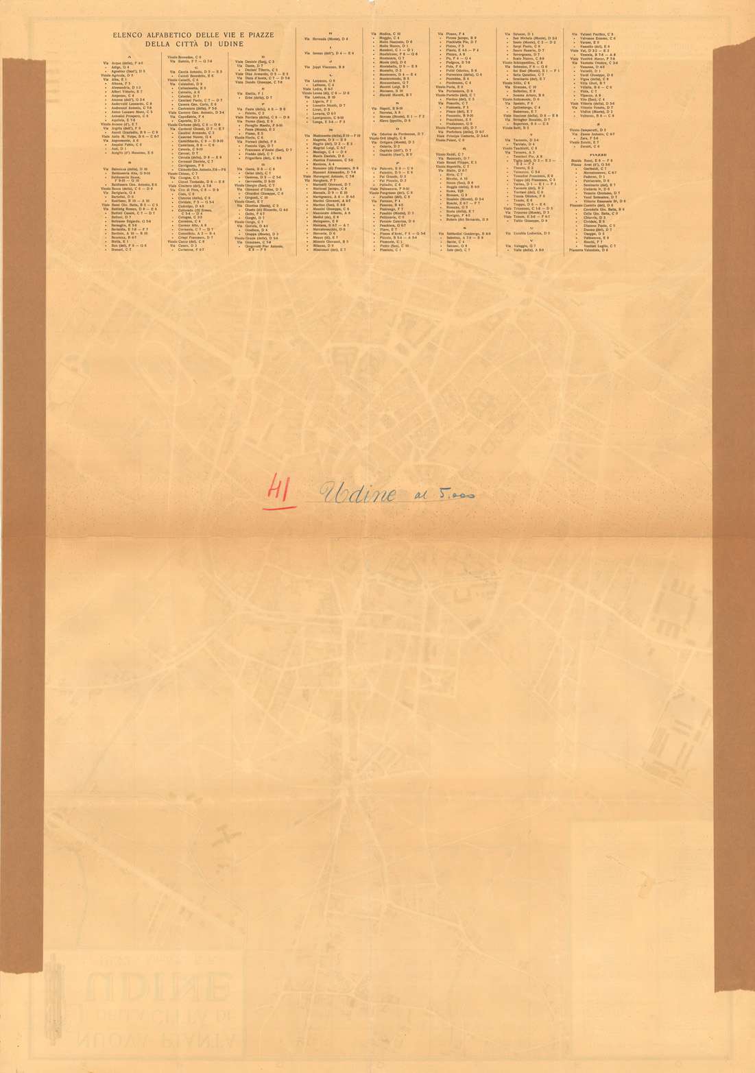 (N:36448) NUOVA PIANTA DELLA CITTA' DI UDINE - FRONTE RETRO (SE009538, SE009539) Carte e stampe antiche: riproduzione a colori su carta (formato A1)