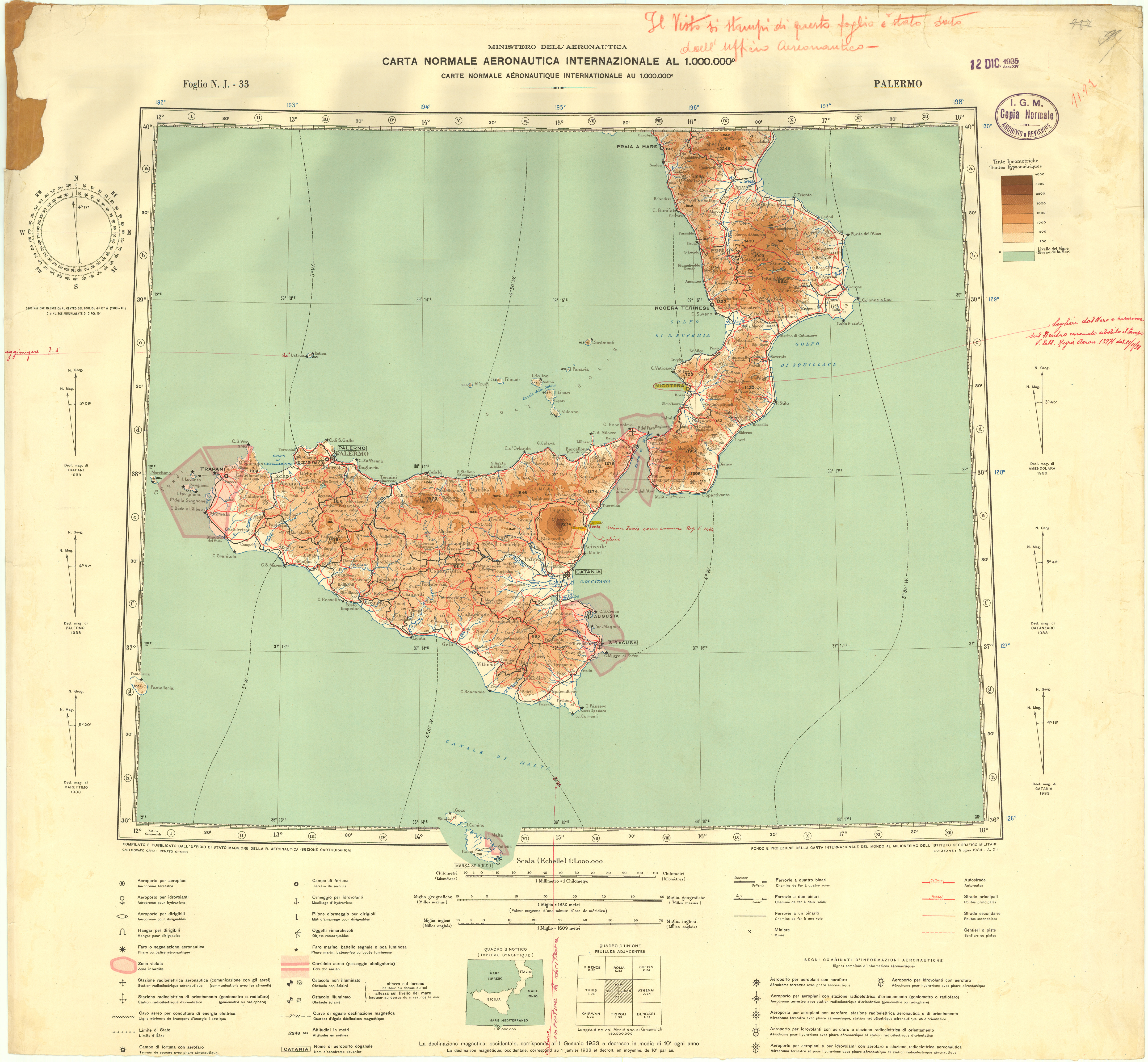 (N:36736) MILIONESIMO INTERNAZIONALE AERONAUTICO - ITALIA E LIBIA - FOGLIO NJ 33 PALERMO (SE009560) Carte e stampe antiche: riproduzione a colori su carta (formato A1)