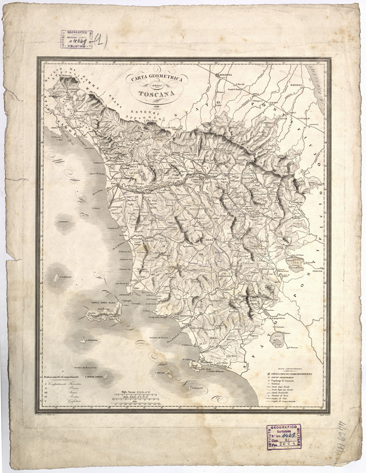 (N:5398) CARTA GEOMETRICA DELLA TOSCANA (B0000082) Carte e stampe antiche: riproduzione a colori su carta (formato A1)