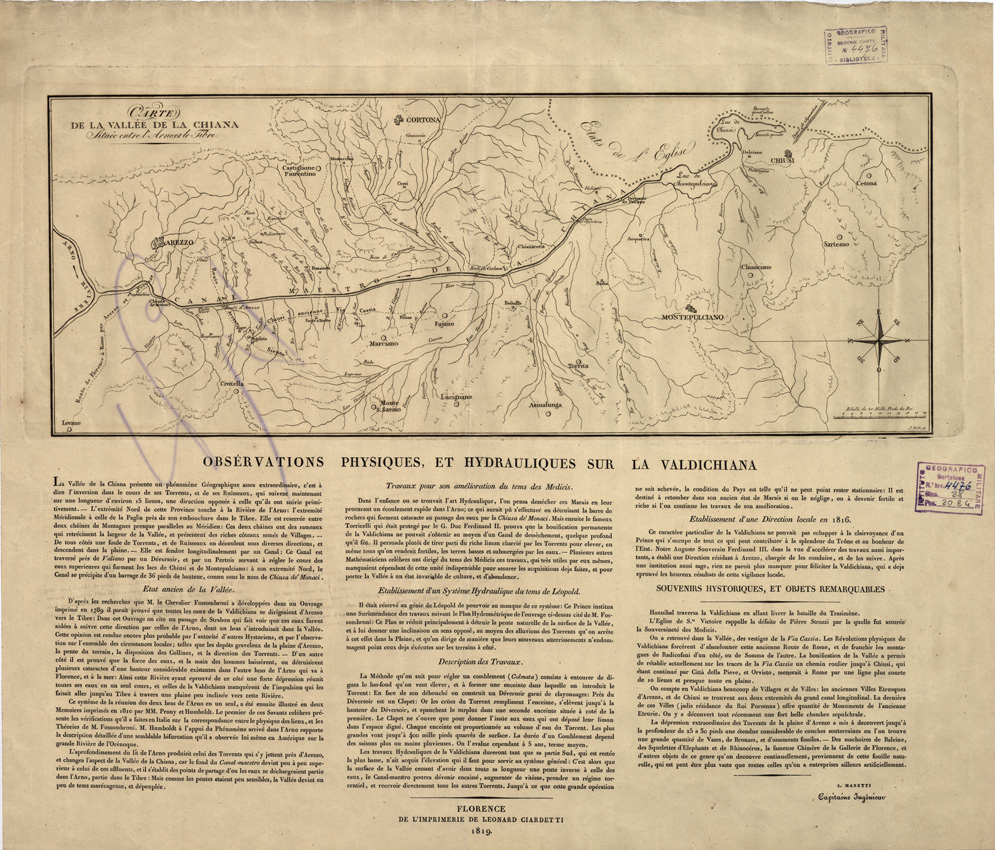 (N:8494) CARTE DE LA VALLEE DE LA CHIANA SITUEE ENTRE L'ARNO E LE TIBRE FLORENCE DE L'IMPRIMERIE DE LEONARD CIARDETTI, 1819 - Val di Chiana (B0000090, B0000091) Carte e stampe antiche: riproduzione a colori su carta (formato A1)