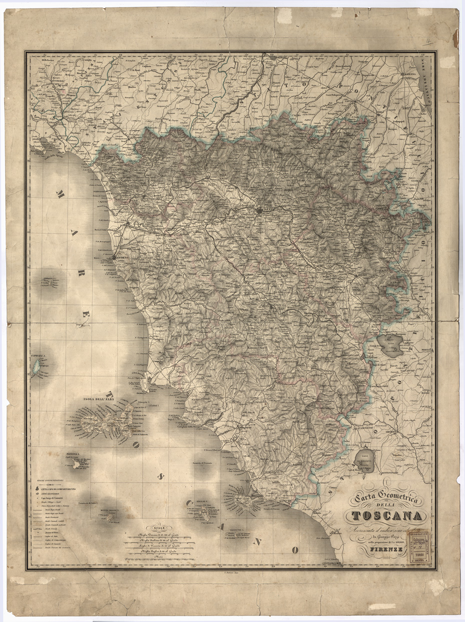 (N:5405) CARTA GEOMETRICA DELLA TOSCANA ACCRESCIUTA DINDICAZIONI ED INCISA DA GIUSEPPE POZZI - Coll. Tordi n. 4 (B0000124) Carte e stampe antiche: riproduzione a colori su carta (formato A1)