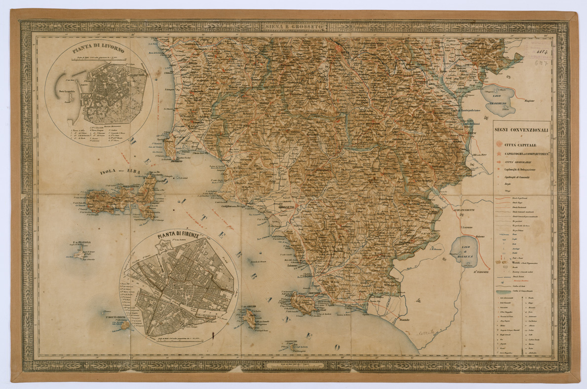 (N:29871) CARTA GENERALE DEL GRANDUCATO DI TOSCANA PROPRIETA' DELLA LIT. MILITARE (B0000148) Carte e stampe antiche: riproduzione a colori su carta (formato A1)