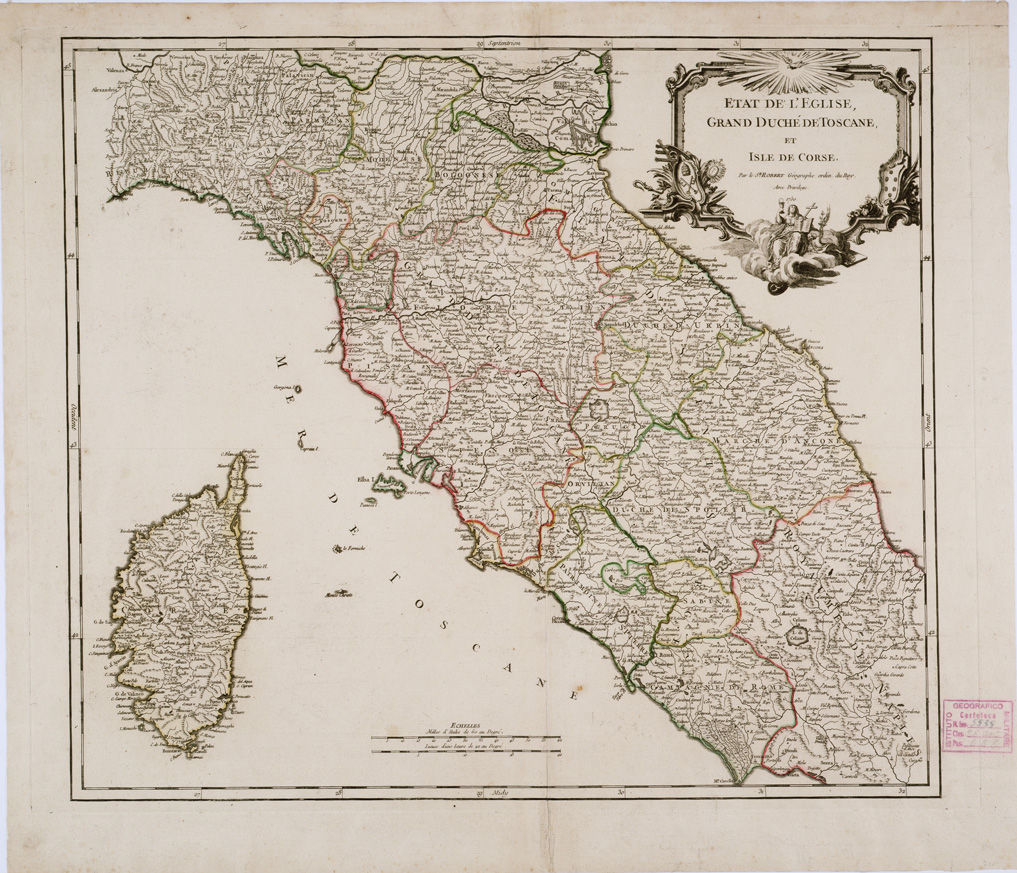 (N:8324) CARTE DE L'ETAT DE L'EGLISE DU GRAND DUCHE DE TOSCANE ET DE L'ISLE DE CORSE - Toscana, Lazio, Emilia Romagna, Marche, Abruzzo, Umbria, Corsica (B0000157) Carte e stampe antiche: riproduzione a colori su carta (formato A1)