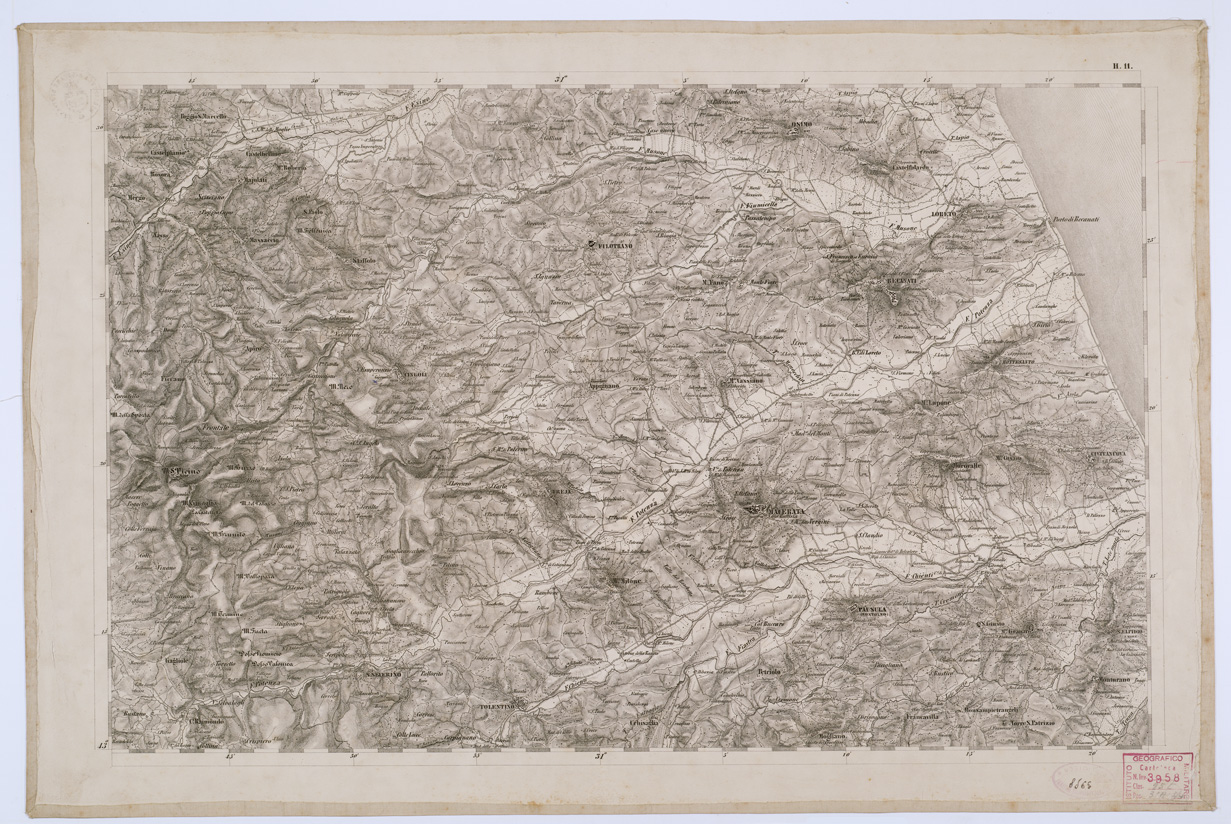 (N:8166) CARTA TOPOGRAFICA DELLO STATO PONTIFICIO E DEL GRAN-DUCATO DI TOSCANA - Tavola H. 11 (B0000187) Carte e stampe antiche: riproduzione a colori su carta (formato A1)