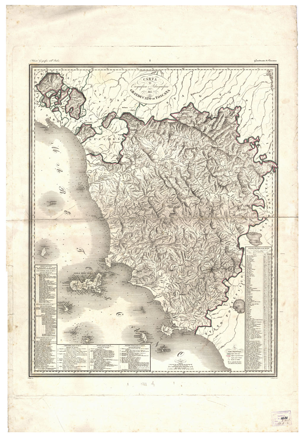 (N:5783) CARTA OROGRAFICA E IDROGRAFICA DEL GRANDUCATO DI TOSCANA (B0000238) Carte e stampe antiche: riproduzione a colori su carta (formato A1)