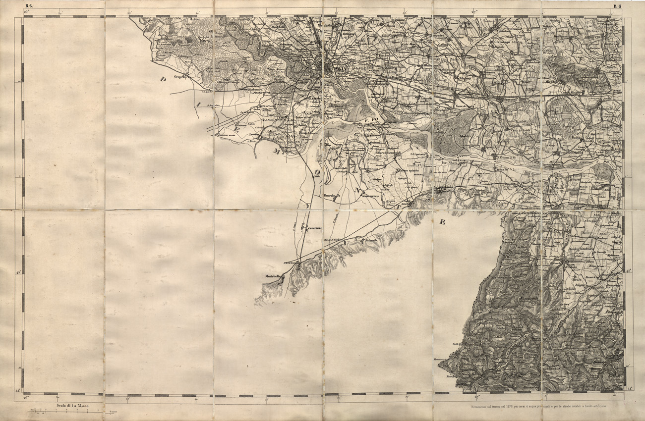 (N:7697) CARTA TOPOGRAFICA DELLA LOMBARDIA, DEL VENETO E DELL'ITALIA CENTRALE - Tavola B6 (B0000268) Carte e stampe antiche: riproduzione a colori su carta (formato A1)