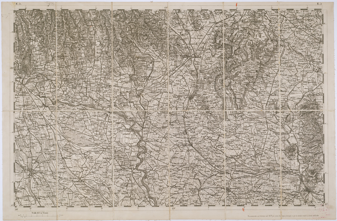 (N:7729) CARTA TOPOGRAFICA DELLA LOMBARDIA, DEL VENETO E DELL'ITALIA CENTRALE - Tavola E5 (B0000293) Carte e stampe antiche: riproduzione a colori su carta (formato A1)