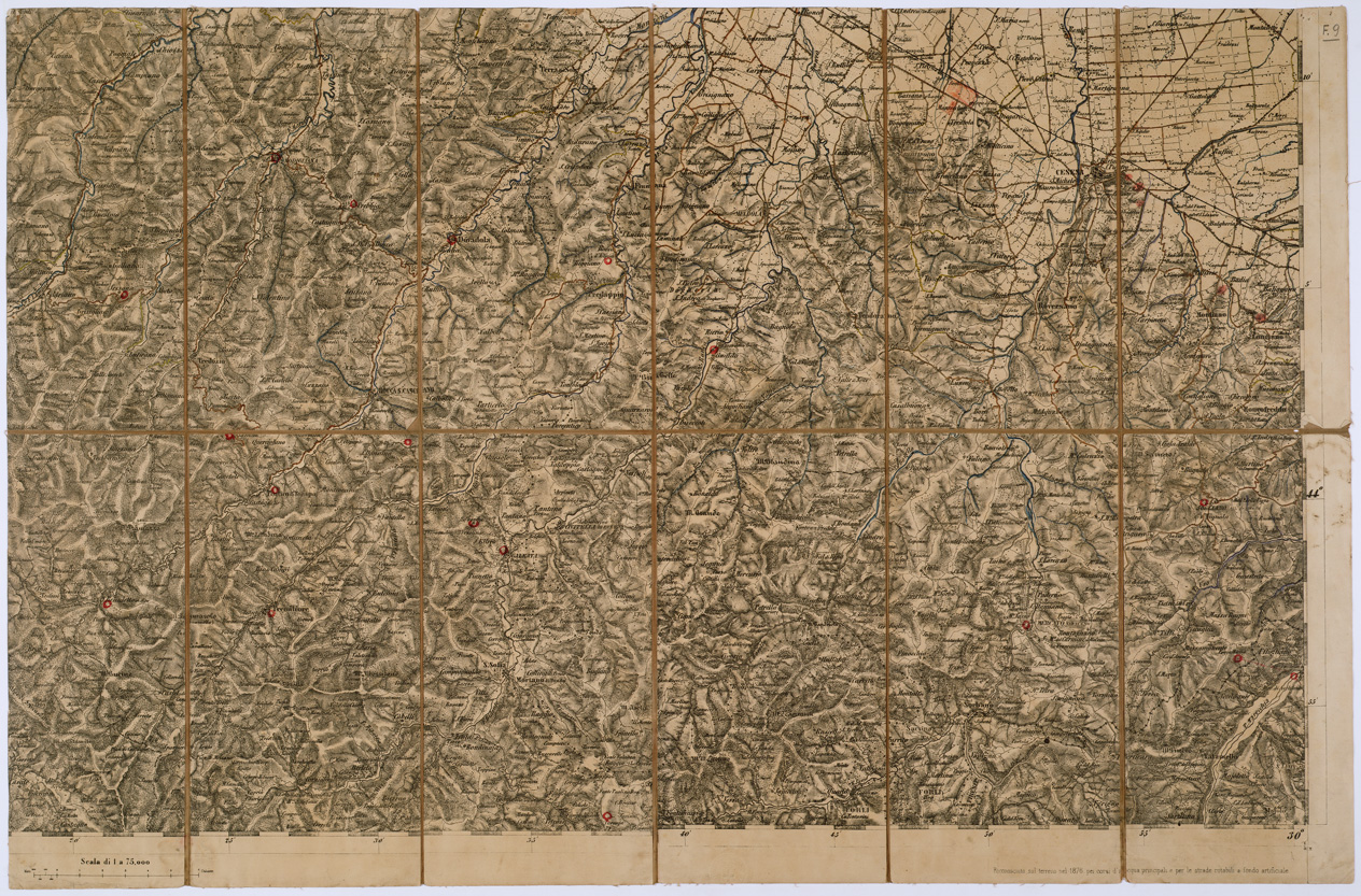 (N:7750) CARTA TOPOGRAFICA DELLA LOMBARDIA, DEL VENETO E DELL'ITALIA CENTRALE - Tavola F9 (B0000335, B0000341) Carte e stampe antiche: riproduzione a colori su carta (formato A1)
