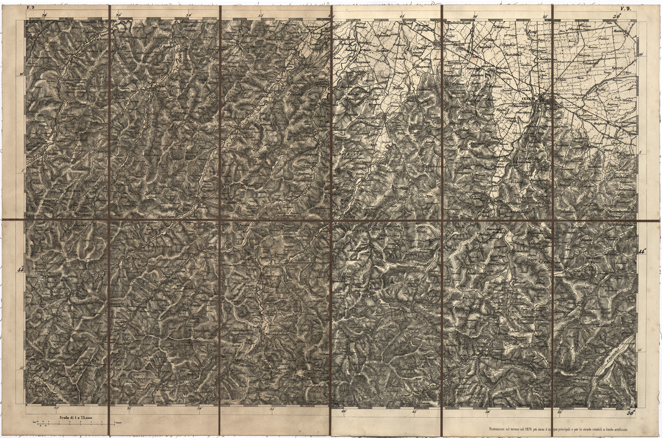 (N:7750) CARTA TOPOGRAFICA DELLA LOMBARDIA, DEL VENETO E DELL'ITALIA CENTRALE - Tavola F9 (B0000335, B0000341) Carte e stampe antiche: riproduzione a colori su carta (formato A1)