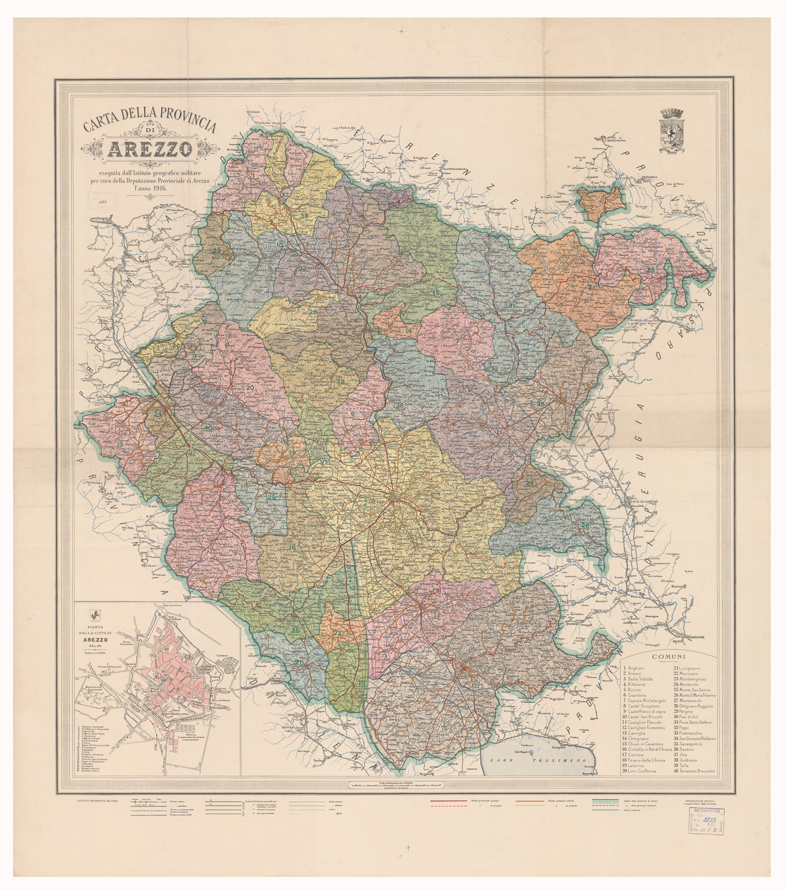 (N:3494) CARTA DELLA PROVINCIA DI AREZZO (B0000388) Carte e stampe antiche: riproduzione a colori su carta (formato A1)