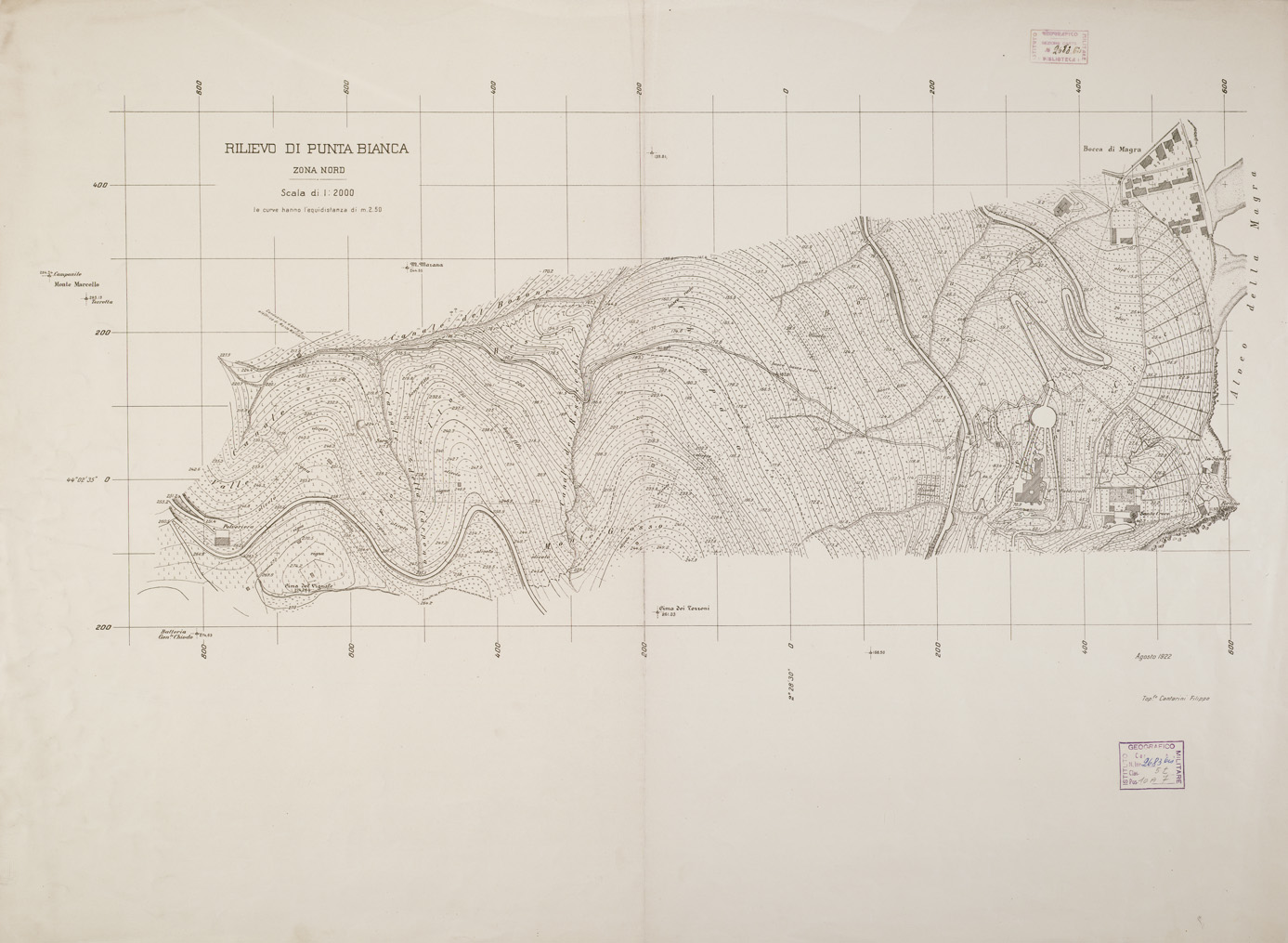 (N:15308) RILIEVO DI PUNTA BIANCA - ZONA Nord E SUD - Zona Nord (B0000412) Carte e stampe antiche: riproduzione a colori su carta (formato A1)