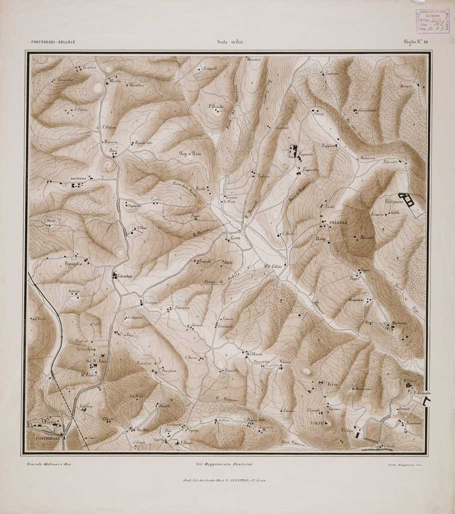(N:1599) CARTA DEI DINTORNI DI SIENA COSTRUITA DAGLI UFFICIALI DEL 65 REGG.TO FANTERIA - Tavola 10 (B0000428) Carte e stampe antiche: riproduzione a colori su carta (formato A1)