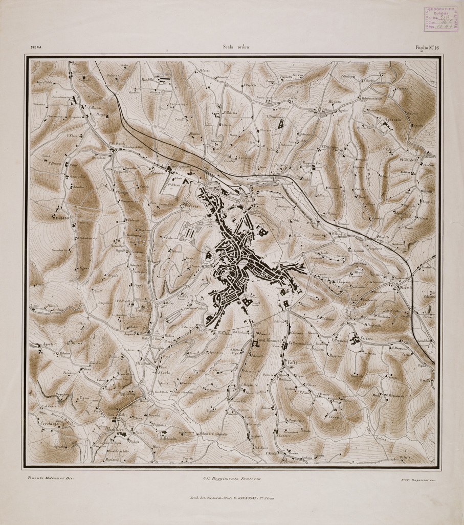 (N:1603) CARTA DEI DINTORNI DI SIENA COSTRUITA DAGLI UFFICIALI DEL 65 REGG.TO FANTERIA -Tavola 16 (B0000432) Carte e stampe antiche: riproduzione a colori su carta (formato A1)