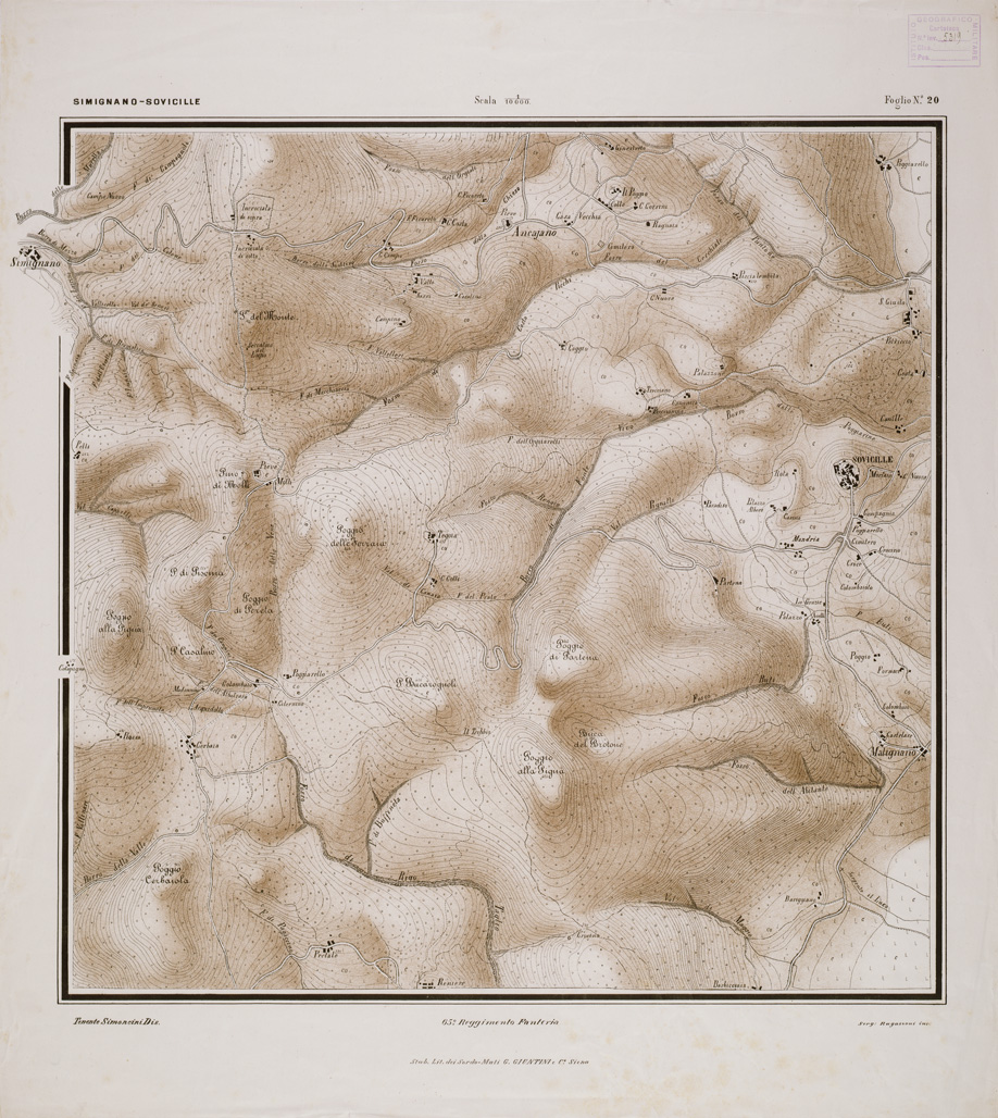 (N:1605) CARTA DEI DINTORNI DI SIENA COSTRUITA DAGLI UFFICIALI DEL 65 REGG.TO FANTERIA - Tavola 20 (B0000434) Carte e stampe antiche: riproduzione a colori su carta (formato A1)