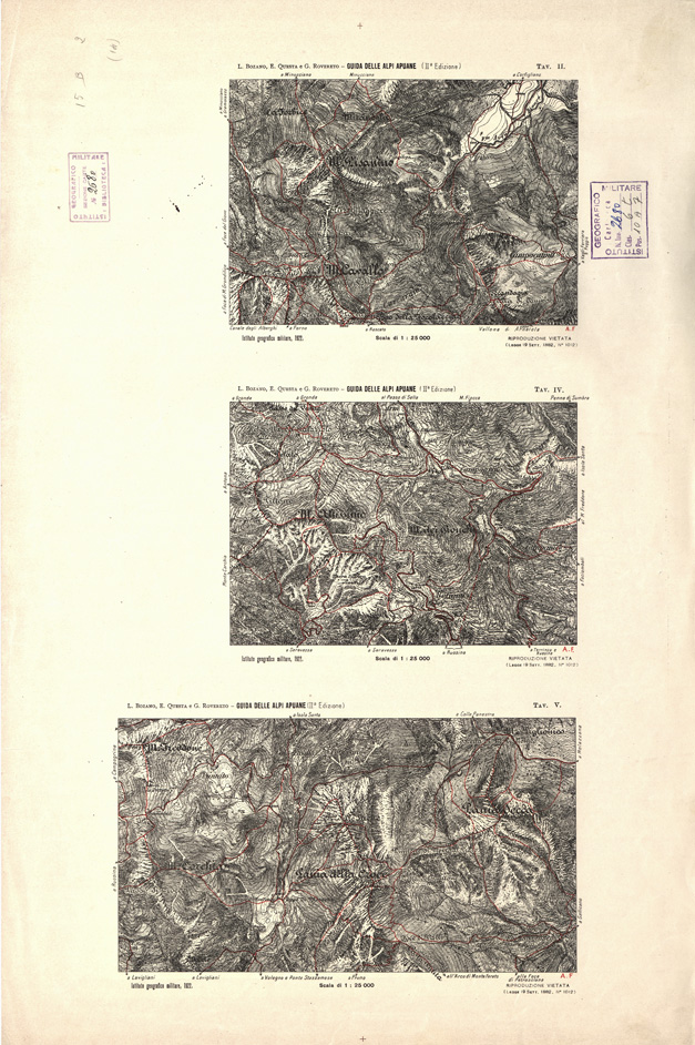 (N:10518) GUIDA DELLE ALPI APUANE L. BOZANO, E. QUESTA E G. ROVERETO -Tavola II - IV - V (B0000685) Carte e stampe antiche: riproduzione a colori su carta (formato A1)