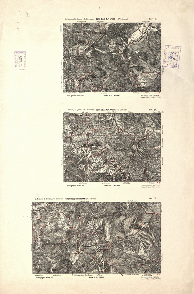 (N:17979) GUIDA DELLE ALPI APUANE L. BOZANO, E. QUESTA E G. ROVERETO -Tavola II - IV - V (B0000686) Carte e stampe antiche: riproduzione a colori su carta (formato A1)