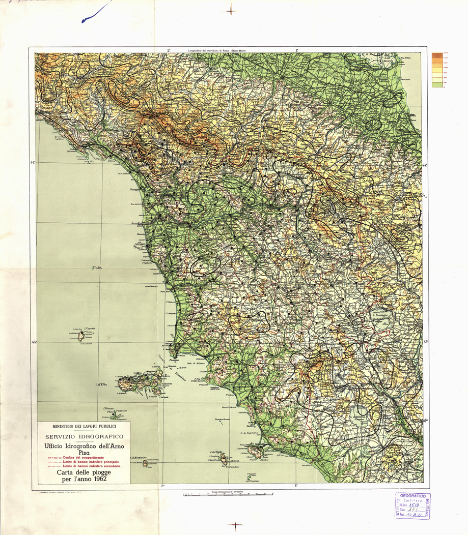 (N:3875) CARTA DELLE PIOGGE PER L'ANNO 1962 (B0000761) Carte e stampe antiche: riproduzione a colori su carta (formato A1)