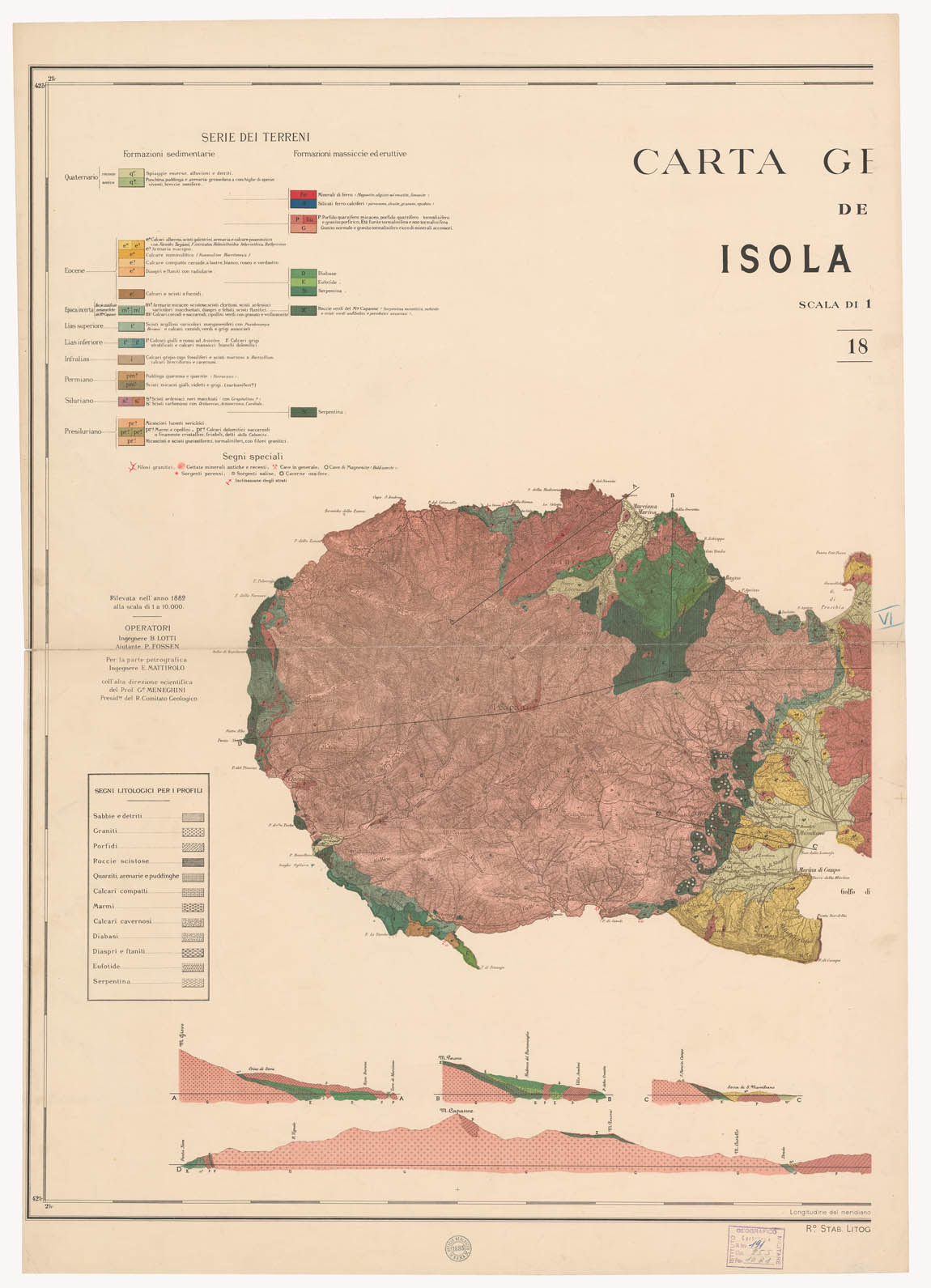 (N:5075) CARTA GEOLOGICA DELL'ISOLA D'ELBA - FOGLIO 1 (B0000762) Carte e stampe antiche: riproduzione a colori su carta (formato A1)
