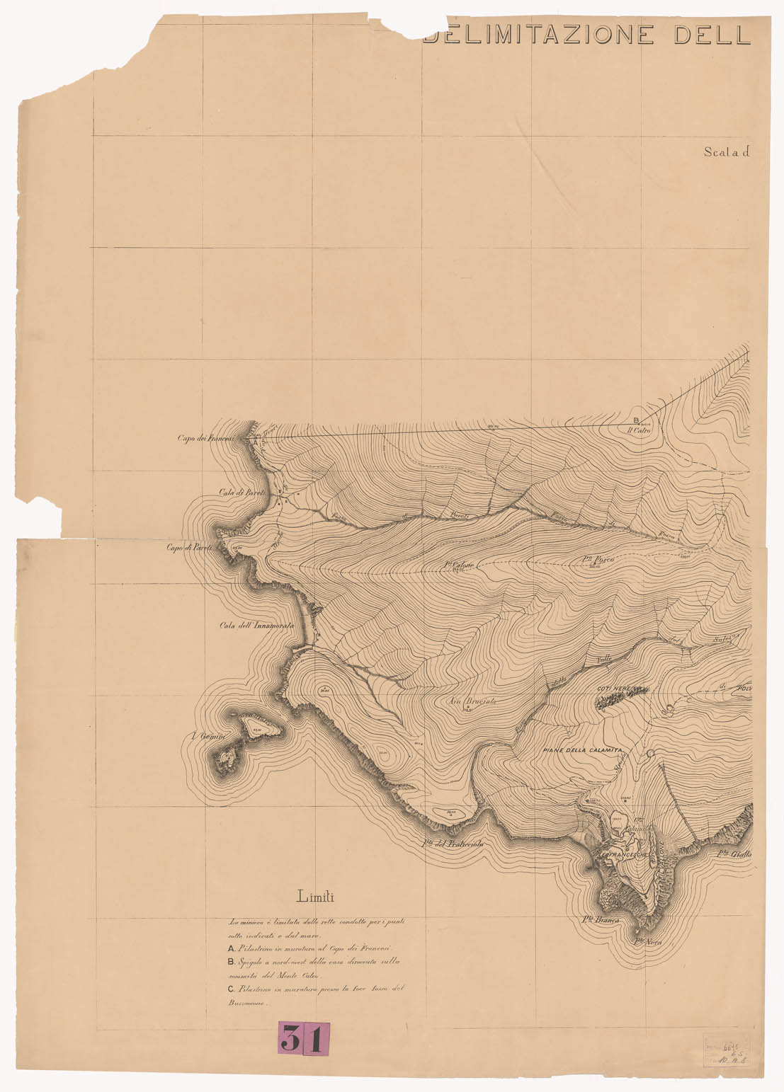 (N:9299) DELIMITAZIONE DELLA MINIERA DI CALAMITA - Tavola 1 (B0000778) Carte e stampe antiche: riproduzione a colori su carta (formato A1)