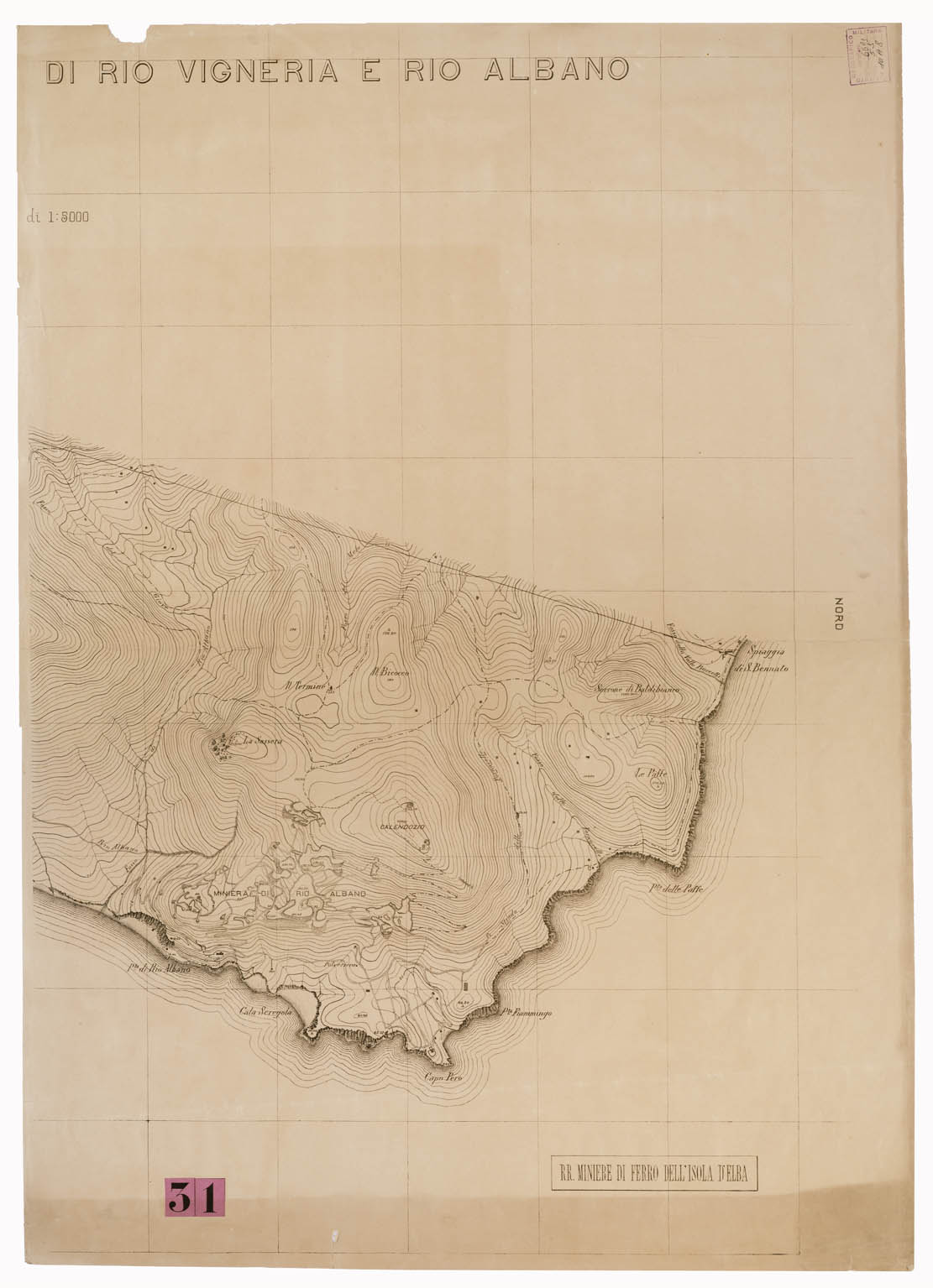 (N:9303) DELIMITAZIONE DELLA MINIERA DI RIO VIGNERIA E RIO ALBANO - Tavola 1 (B0000788) Carte e stampe antiche: riproduzione a colori su carta (formato A1)