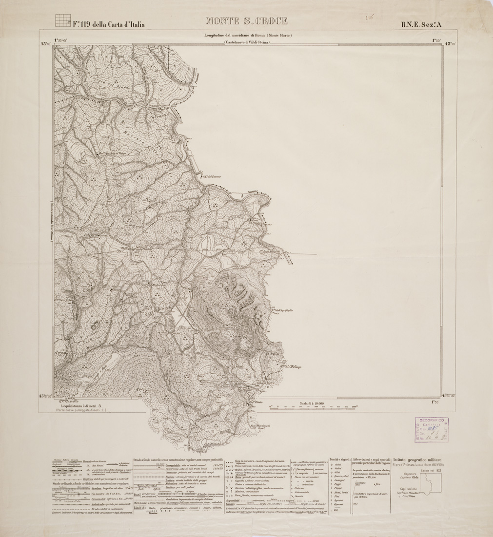 (N:5852) CARTA SPECIALE DEL BACINO BORACIFERO DI LARDERELLO - Foglio 119 DELLA CARTA D'ITALIA II.N.E. SEZ. A - Monte S. Croce (B0000794) Carte e stampe antiche: riproduzione a colori su carta (formato A1)