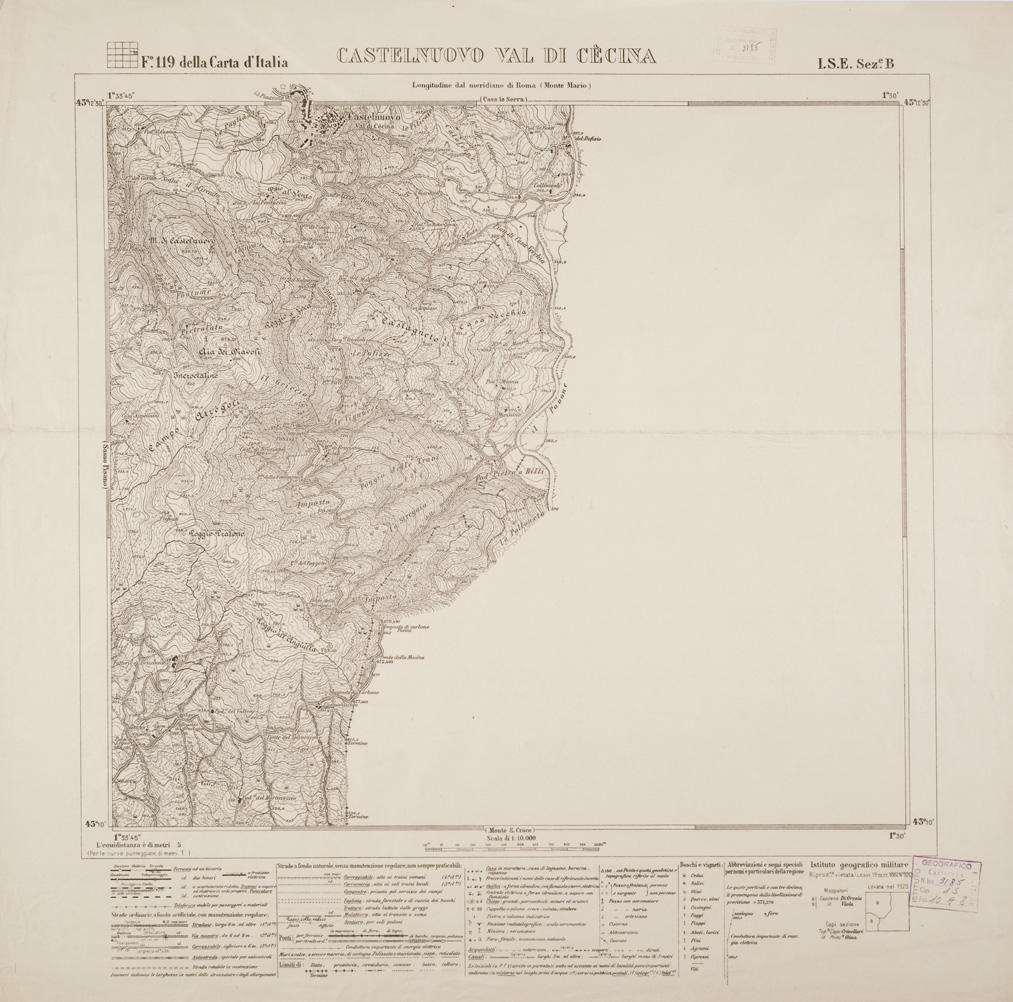 (N:5847) CARTA SPECIALE DEL BACINO BORACIFERO DI LARDERELLO - Foglio 119 DELLA CARTA D'ITALIA I.S.E. SEZ. B - Castelnuovo Val di Cecina (B0000796) Carte e stampe antiche: riproduzione a colori su carta (formato A1)