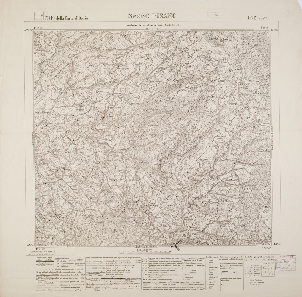 (N:5854) CARTA SPECIALE DEL BACINO BORACIFERO DI LARDERELLO - Foglio 119 DELLA CARTA D'ITALIA I.S.E. SEZ. C - Sasso Pisano (B0000799) Carte e stampe antiche: riproduzione a colori su carta (formato A1)