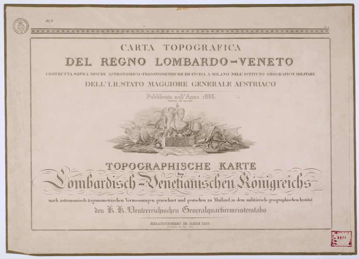 (N:6636) CARTA TOPOGRAFICA DEL REGNO LOMBARDO VENETO - Foglio E. 1 - Titolo (B0000855) Carte e stampe antiche: riproduzione a colori su carta (formato A1)