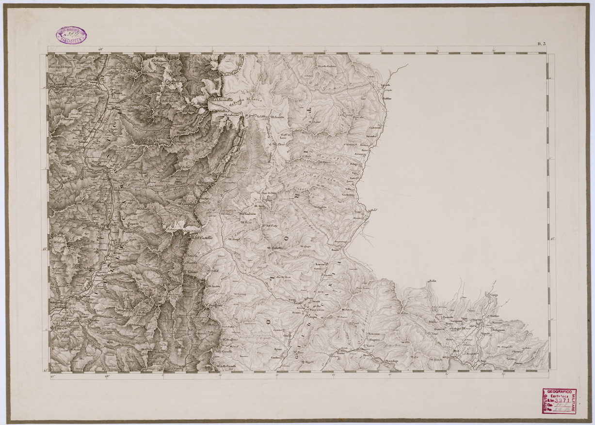 (N:6632) CARTA TOPOGRAFICA DEL REGNO LOMBARDO VENETO - Foglio D. 3 (B0000862) Carte e stampe antiche: riproduzione a colori su carta (formato A1)