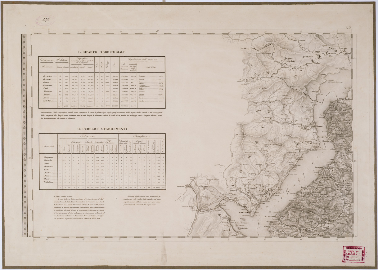 (N:6616) CARTA TOPOGRAFICA DEL REGNO LOMBARDO VENETO - Foglio A. 3 (B0000866) Carte e stampe antiche: riproduzione a colori su carta (formato A1)