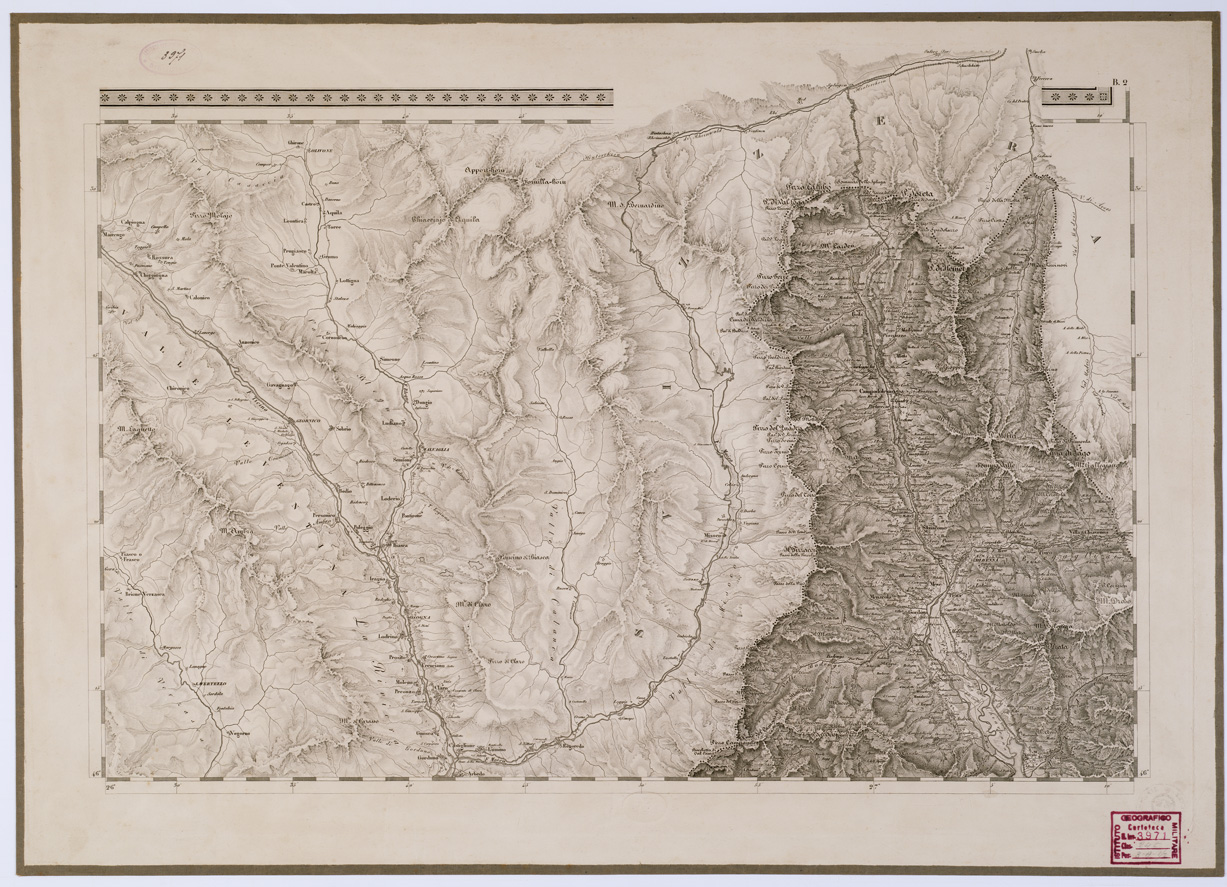 (N:6619) CARTA TOPOGRAFICA DEL REGNO LOMBARDO VENETO - Foglio B. 2 (B0000869) Carte e stampe antiche: riproduzione a colori su carta (formato A1)