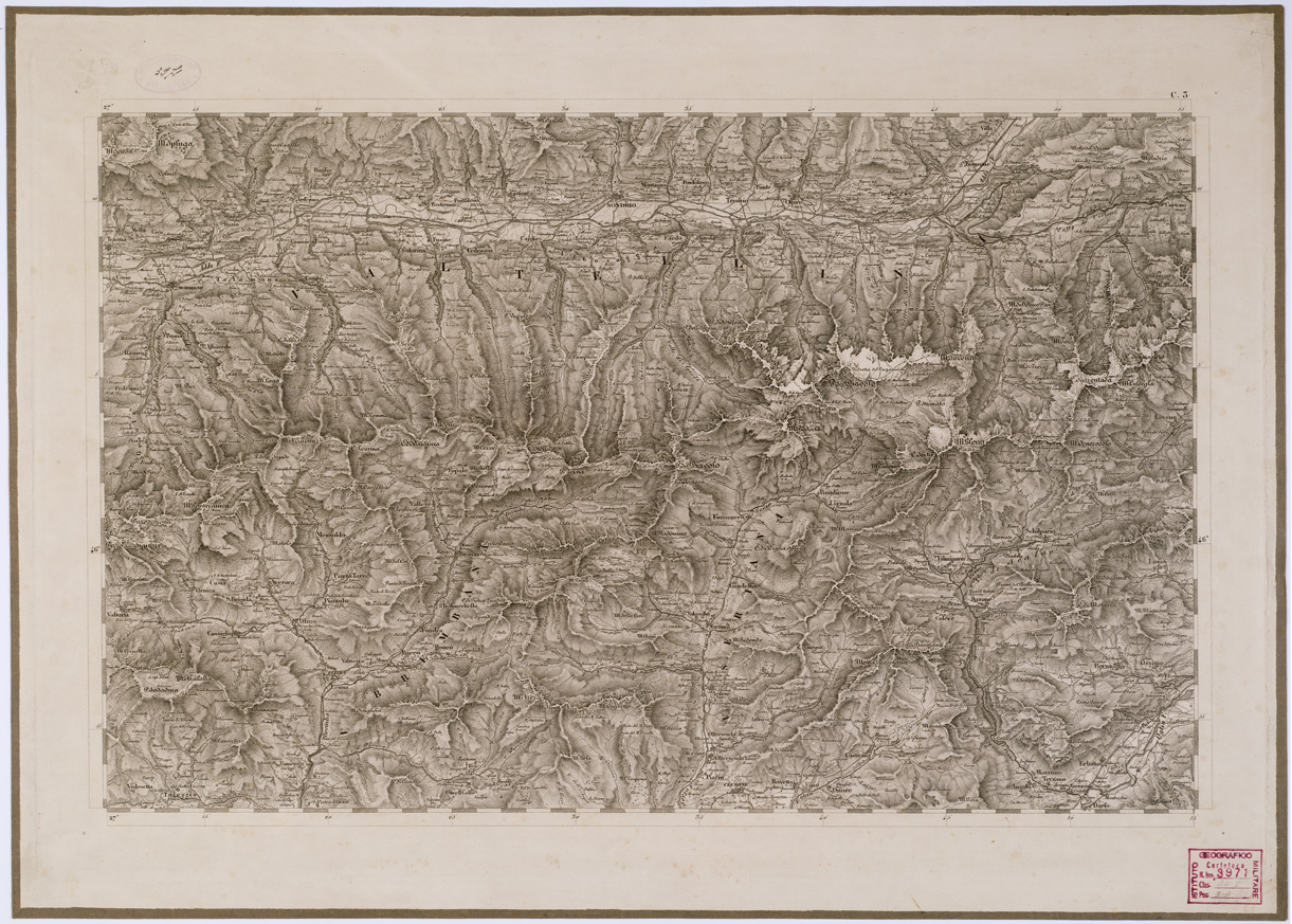 (N:6626) CARTA TOPOGRAFICA DEL REGNO LOMBARDO VENETO - Foglio C. 3 (B0000874) Carte e stampe antiche: riproduzione a colori su carta (formato A1)