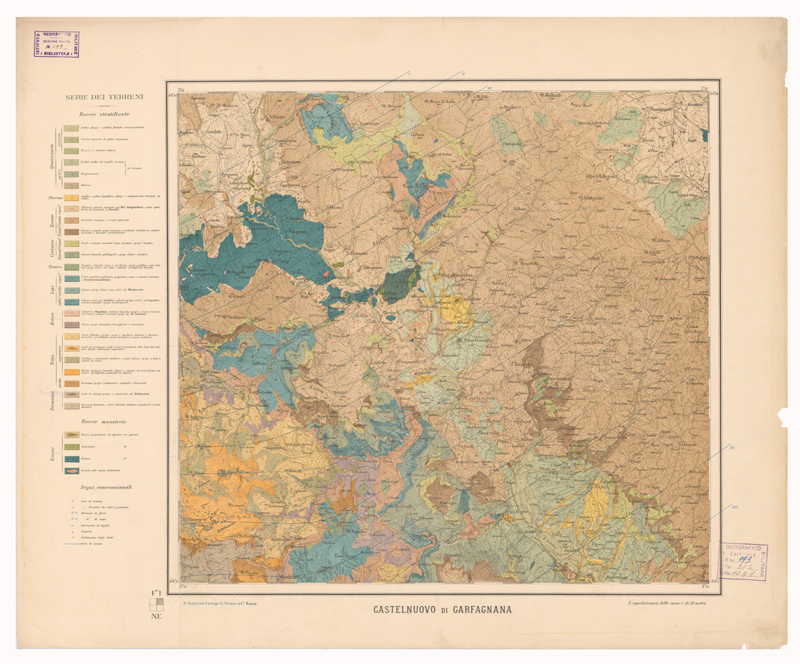 (N:5304) CARTA GEOLOGICA DELLE ALPI APUANE IN 4 FOGLI E 3 TAVOLE DI SEZIONI - SEZIONI GEOLOGICHE - Castelnuovo di Garfagnana (B0000925) Carte e stampe antiche: riproduzione a colori su carta (formato A1)