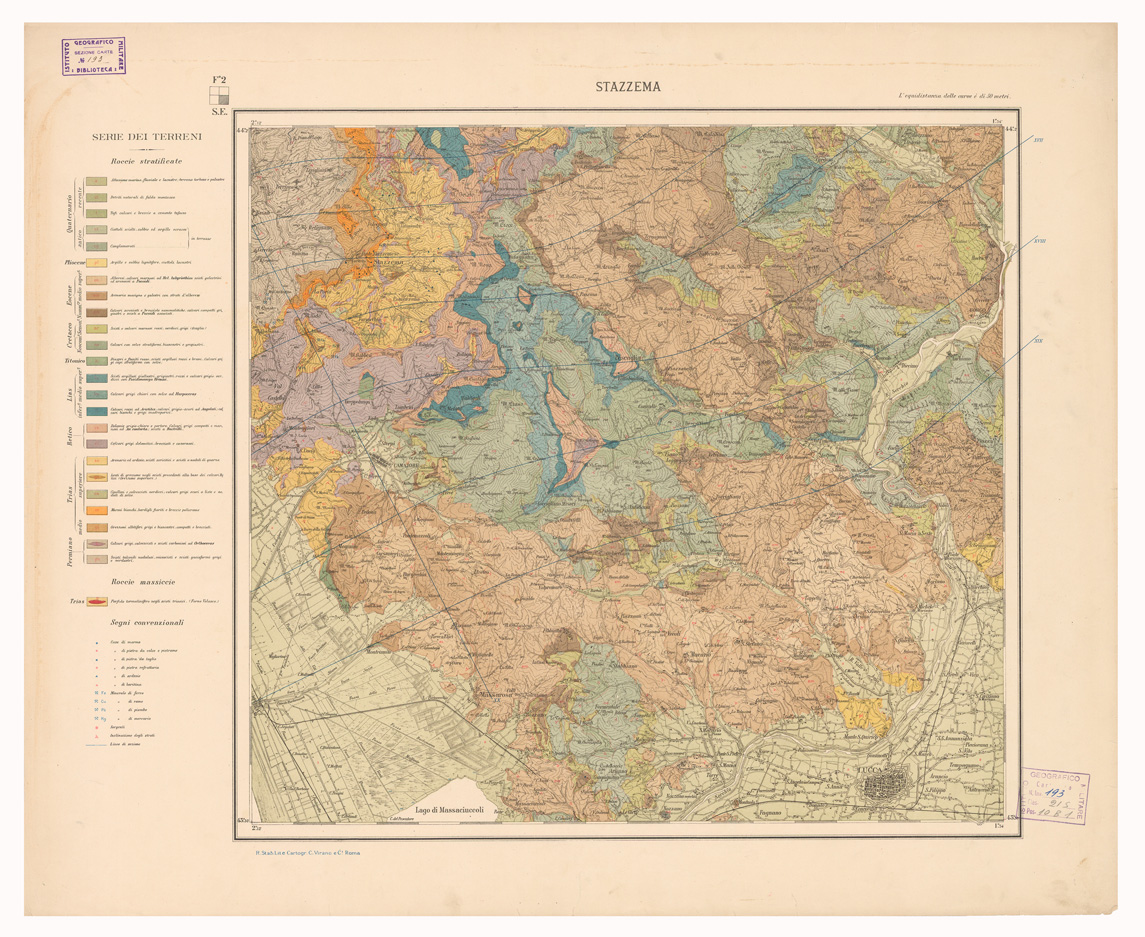 (N:5313) CARTA GEOLOGICA DELLE ALPI APUANE IN 4 FOGLI E 3 TAVOLE DI SEZIONI - SEZIONI GEOLOGICHE - Stazzema (B0000927) Carte e stampe antiche: riproduzione a colori su carta (formato A1)