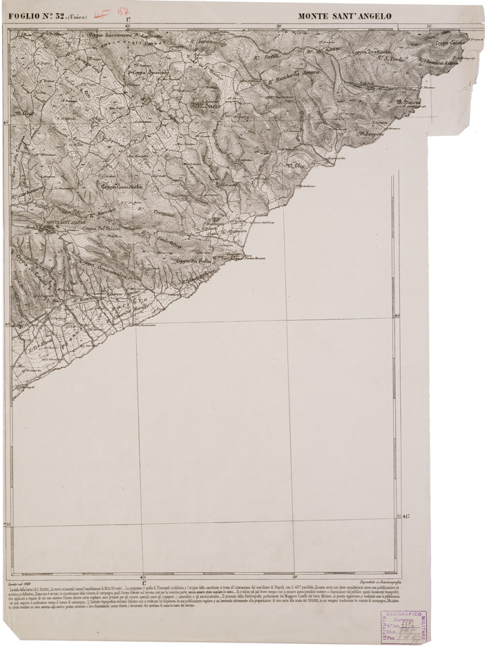 (N:2304) CARTA DELL' ITALIA MERIDIONALE EDITA DALL'ISTITUTO TOPOGRAFICO MILITARE ITALIANO - Foglio 32 - Monte Sant'Angelo (B0000991) Carte e stampe antiche: riproduzione a colori su carta (formato A1)