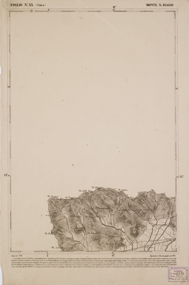 (N:2305) CARTA DELL' ITALIA MERIDIONALE EDITA DALL'ISTITUTO TOPOGRAFICO MILITARE ITALIANO - Foglio 33 - Monte S. Biagio (B0000992) Carte e stampe antiche: riproduzione a colori su carta (formato A1)