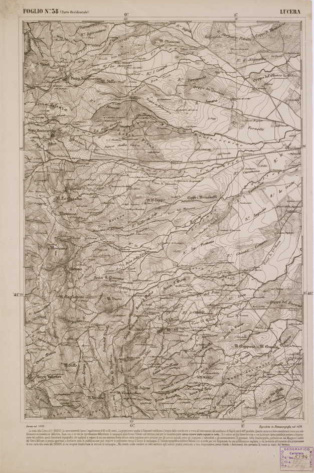 (N:2314) CARTA DELL' ITALIA MERIDIONALE EDITA DALL'ISTITUTO TOPOGRAFICO MILITARE ITALIANO - Foglio 38 parte occidentale - Lucera (B0001001) Carte e stampe antiche: riproduzione a colori su carta (formato A1)