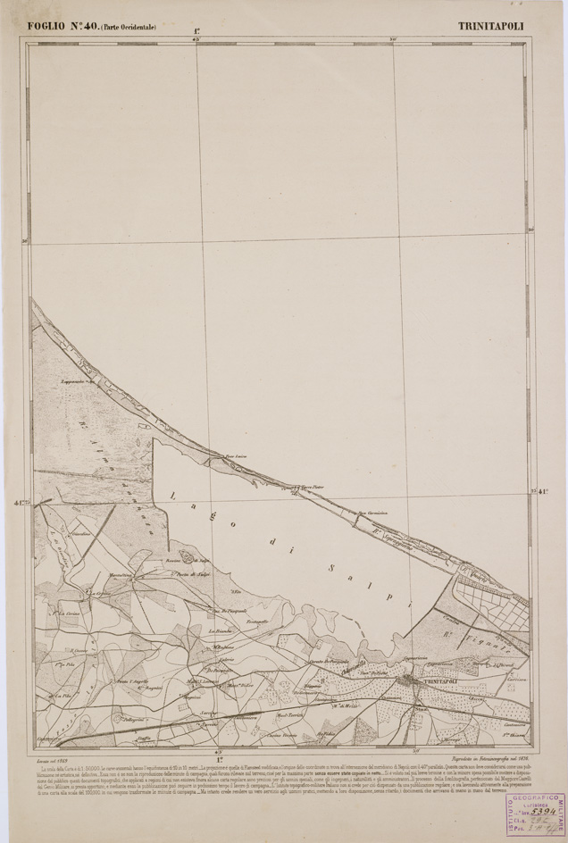 (N:2320) CARTA DELL' ITALIA MERIDIONALE EDITA DALL'ISTITUTO TOPOGRAFICO MILITARE ITALIANO - Foglio 40 parte occidentale - Trinitapoli (B0001005) Carte e stampe antiche: riproduzione a colori su carta (formato A1)