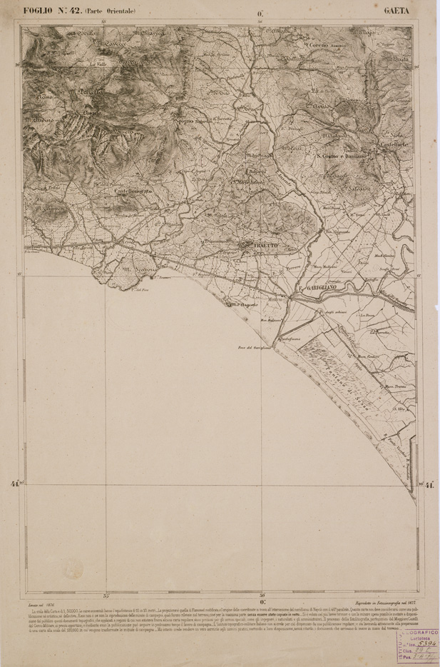 (N:2324) CARTA DELL' ITALIA MERIDIONALE EDITA DALL'ISTITUTO TOPOGRAFICO MILITARE ITALIANO - Foglio 42 parte orientale - Gaeta (B0001009) Carte e stampe antiche: riproduzione a colori su carta (formato A1)