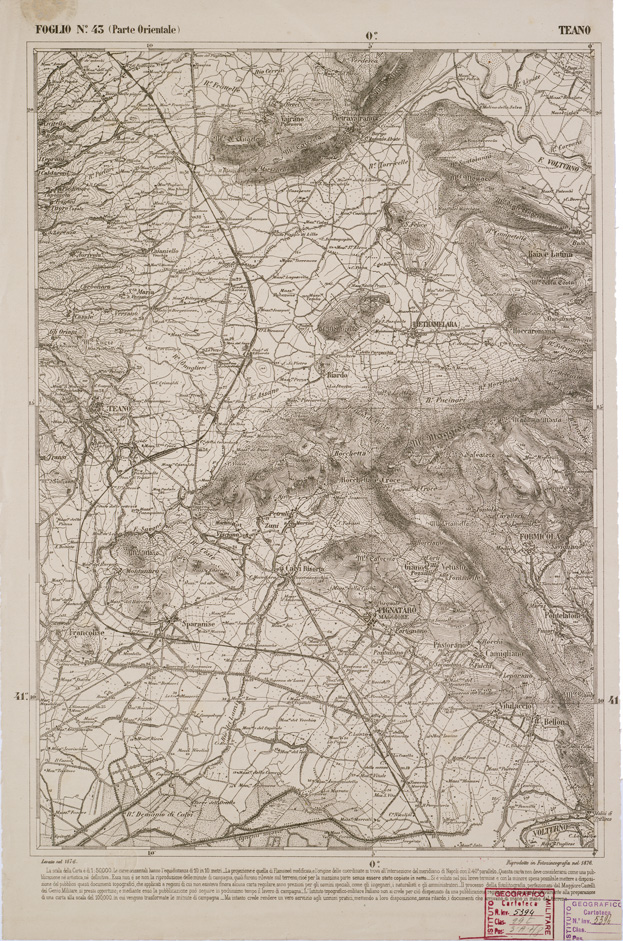 (N:2326) CARTA DELL' ITALIA MERIDIONALE EDITA DALL'ISTITUTO TOPOGRAFICO MILITARE ITALIANO - Foglio 43 parte orientale - Teano (B0001011) Carte e stampe antiche: riproduzione a colori su carta (formato A1)