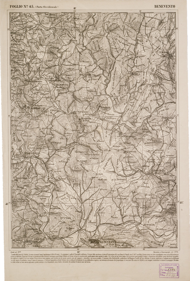 (N:2329) CARTA DELL' ITALIA MERIDIONALE EDITA DALL'ISTITUTO TOPOGRAFICO MILITARE ITALIANO - Foglio 45 parte occidentale - Benevento (B0001014) Carte e stampe antiche: riproduzione a colori su carta (formato A1)