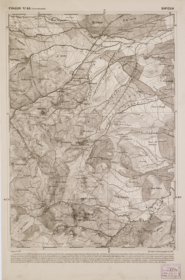 (N:2332) CARTA DELL' ITALIA MERIDIONALE EDITA DALL'ISTITUTO TOPOGRAFICO MILITARE ITALIANO - Foglio 46 parte orientale - Bovino (B0001017) Carte e stampe antiche: riproduzione a colori su carta (formato A1)